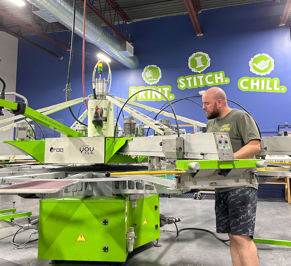 Screen printing press at Mint Printworks in Nashua, New Hampshire